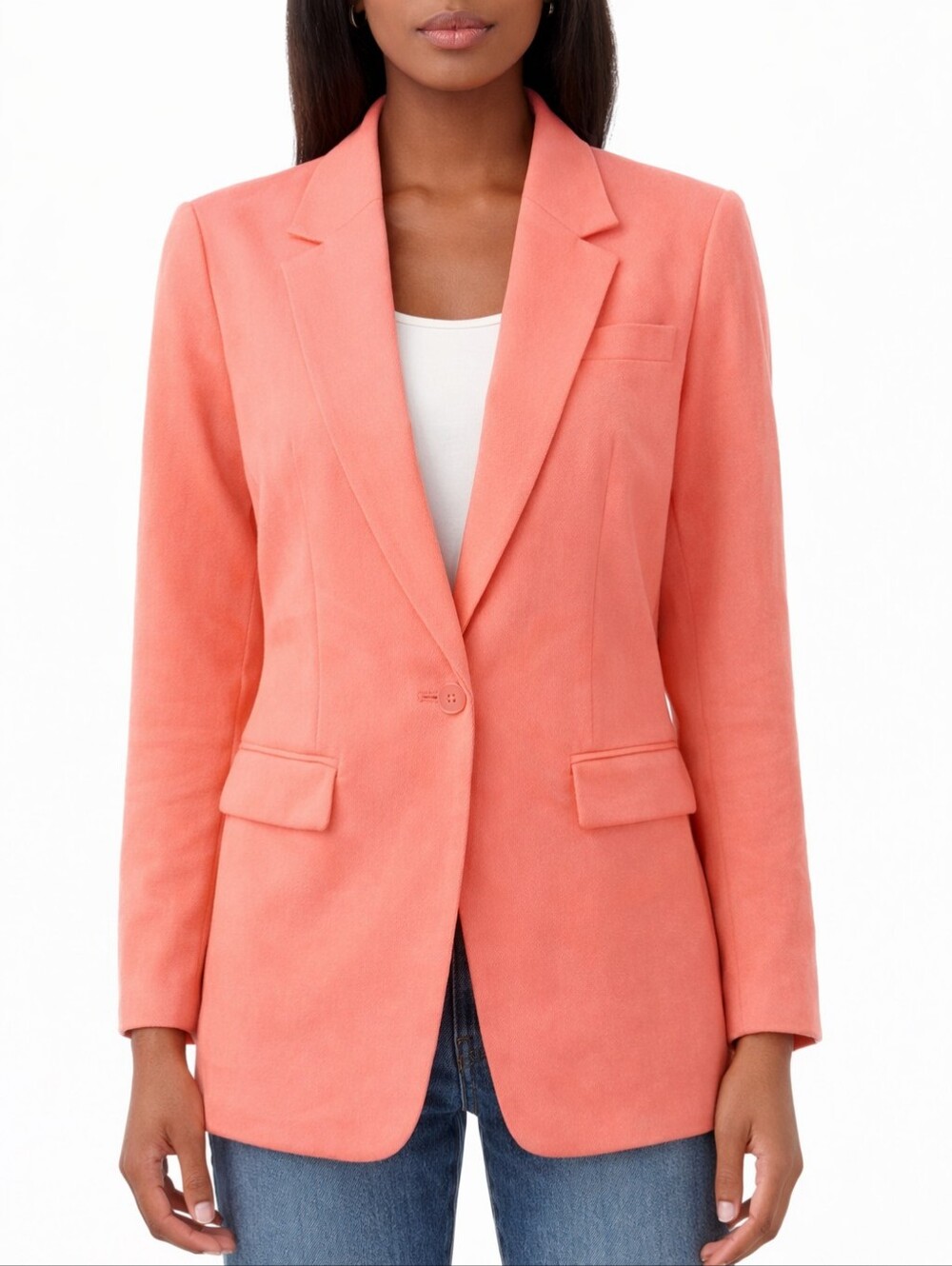 Express Melon‑Toned Cinched Boyfriend Blazer – Size Large